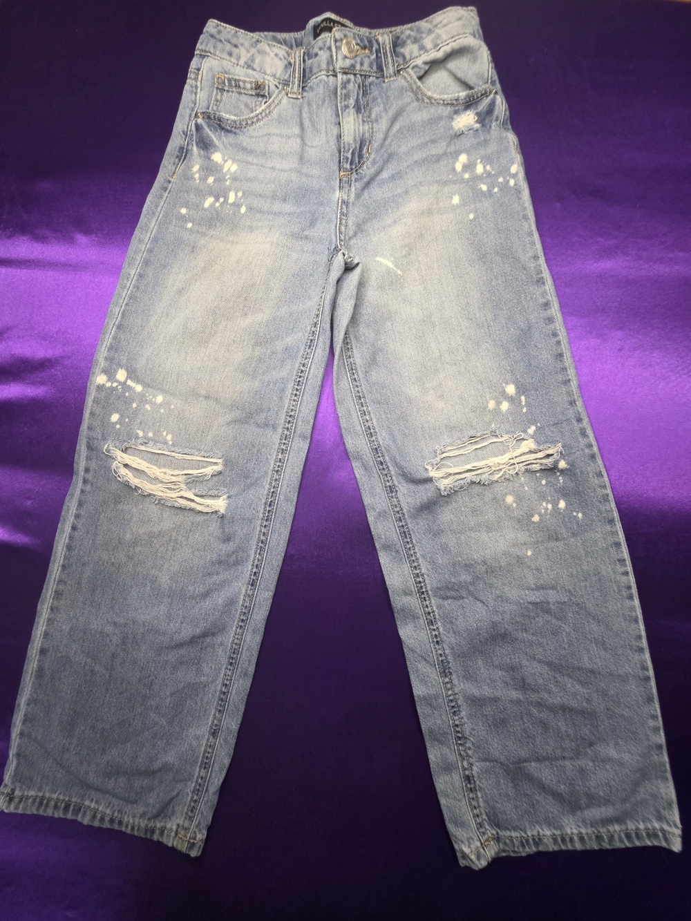 Vanilla Star ☆Bleach Splatter☆ Wide Leg ☆ Light Blue Distressed Kids Jeans